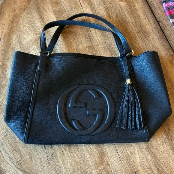 Black Leather Tote Bag - Picture 1 of 11